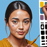 ** A person carefully painting a digital portrait, with social media icons as paint colors, representing online image curation as a delicate art. Focus on the balance between creativity and professional responsibility.

**