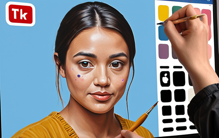 ** A person carefully painting a digital portrait, with social media icons as paint colors, representing online image curation as a delicate art. Focus on the balance between creativity and professional responsibility.

**