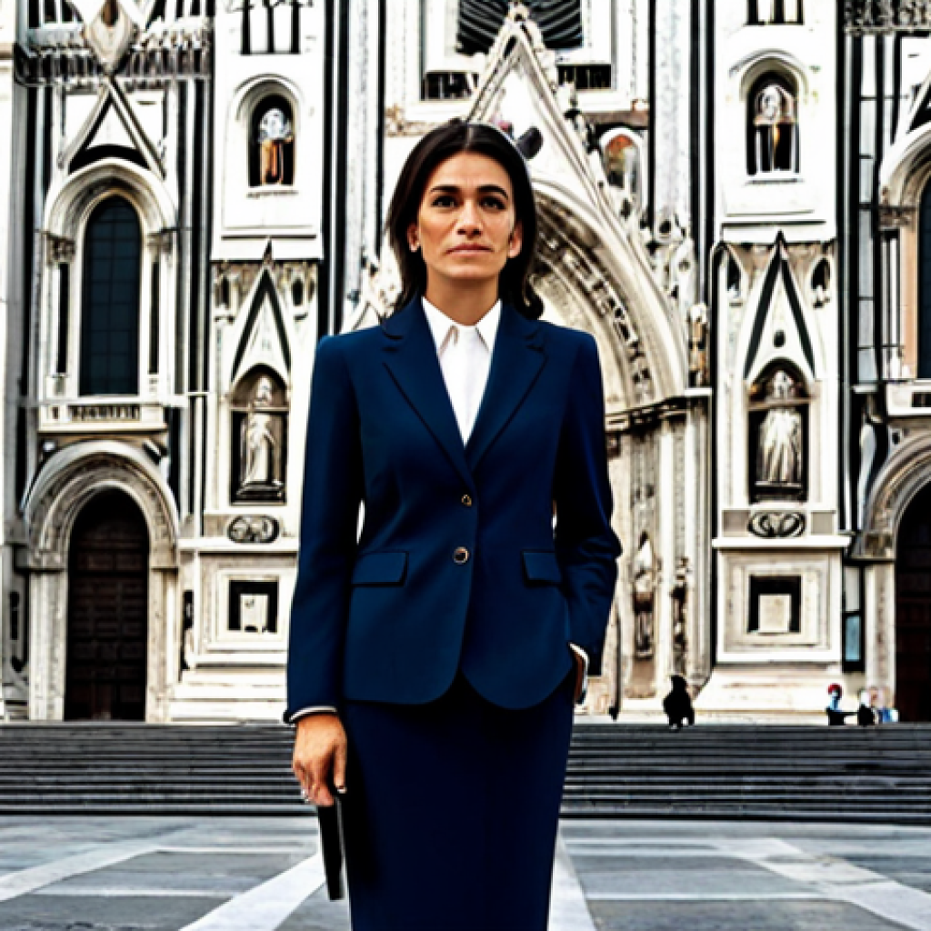 **

"A confident Italian businesswoman in a tailored, modest business suit, standing in front of the Duomo di Milano, fully clothed, appropriate attire, safe for work, perfect anatomy, natural proportions, professional photography, high quality, professional, family-friendly"

**