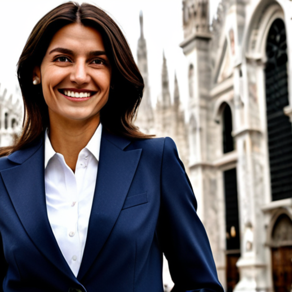 **

"A confident Italian businesswoman in a stylish, fully clothed business suit, standing in front of the Duomo di Milano. She has a warm, professional smile. Appropriate attire, safe for work, perfect anatomy, correct proportions, natural pose, well-formed hands, proper finger count, natural body proportions, professional, modest, family-friendly, high quality."

**